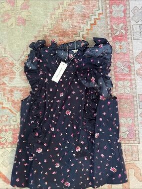 NWT Rebecca Taylor Navy Blouse with Pink Floral Print SIZE 12